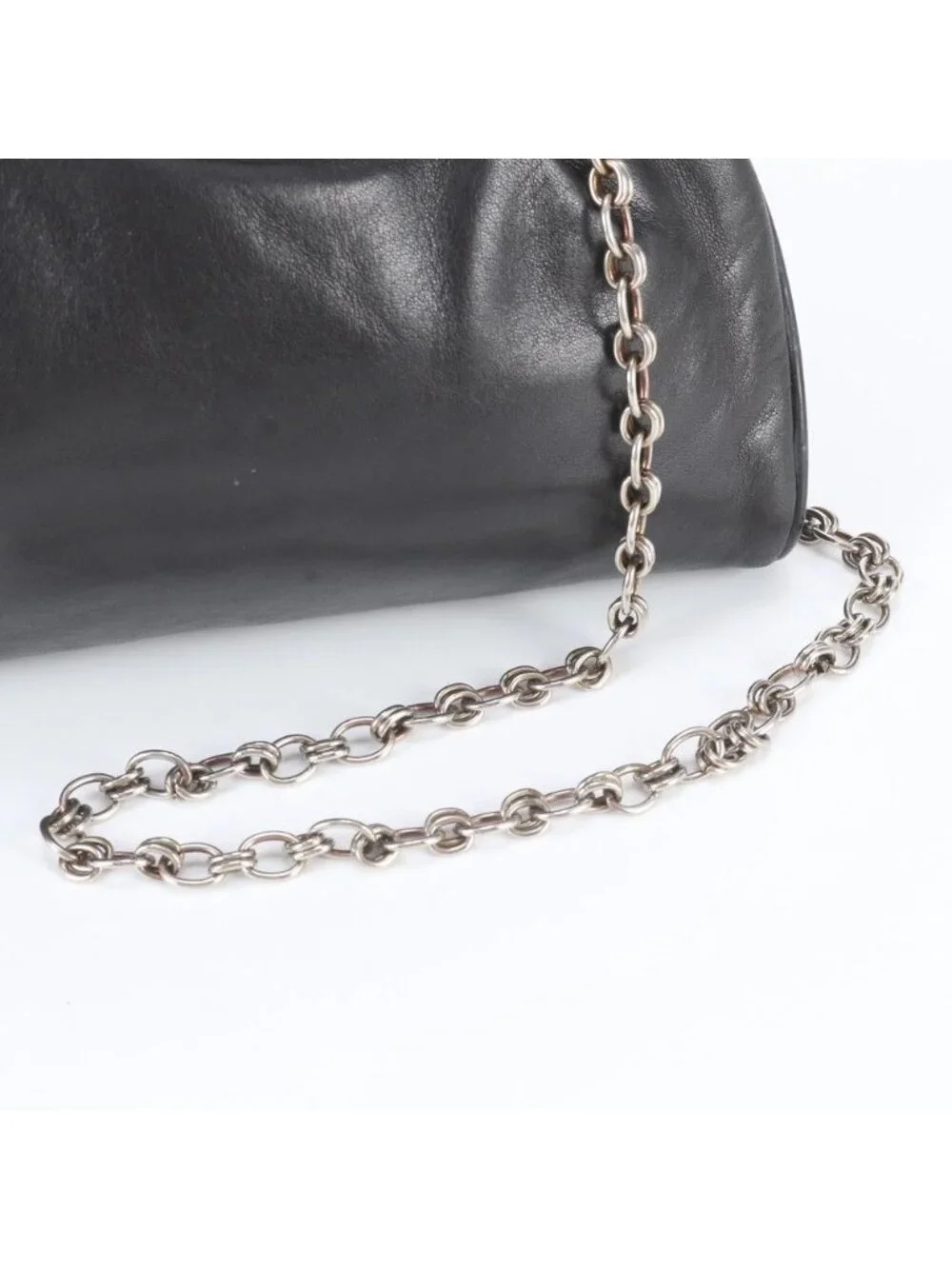 Chanel Kiss Lock Chain CC Logo Leather Shoulder Bag Crossbody Black